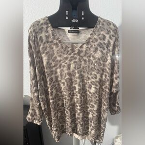 INC International Concepts Women's Animal Print Blouse - Brown and Cream